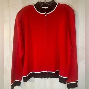 Sam Remo by Laura‎ knits red black cardigan sweater front zip size large vintage